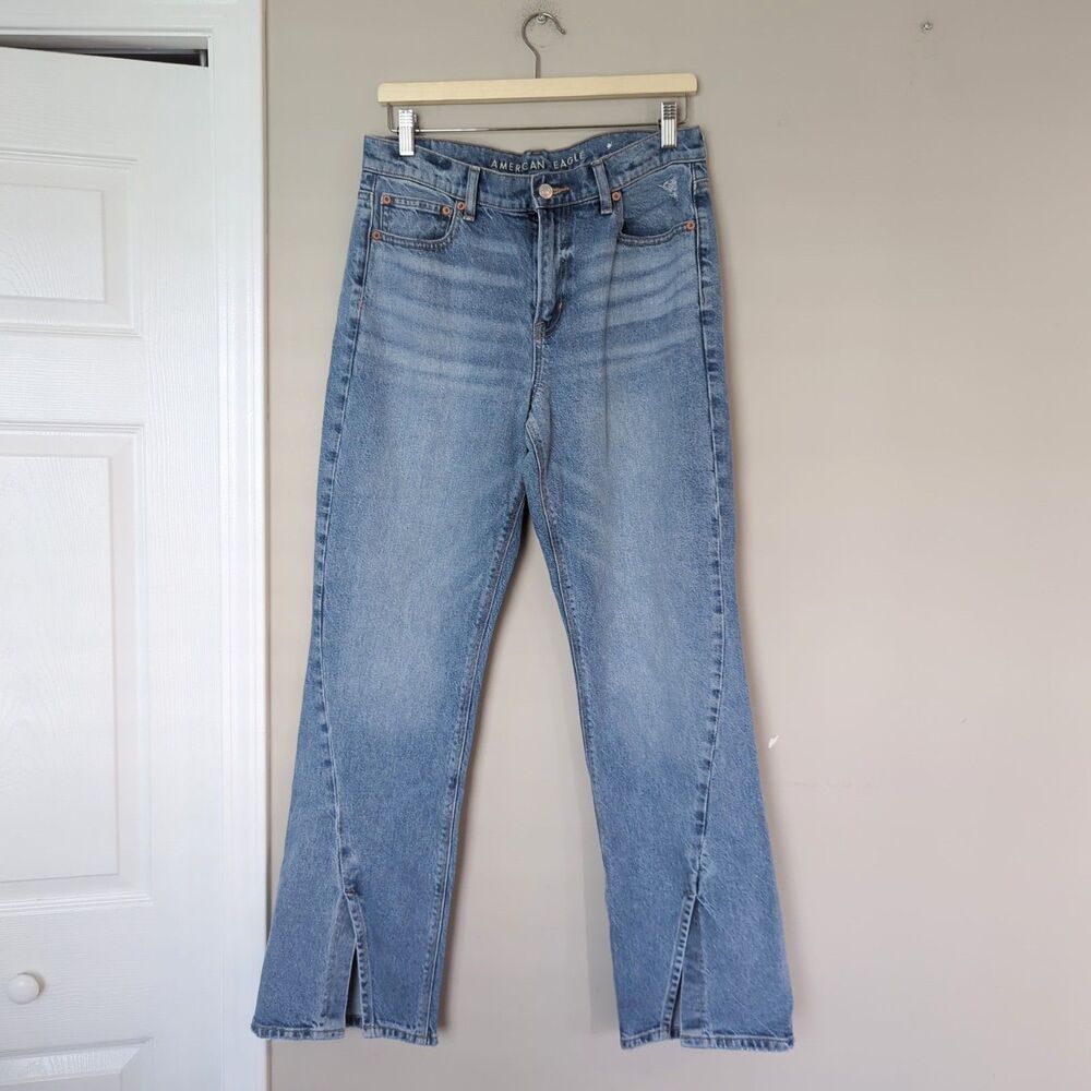 American Eagle Light Wash Split Hem 90's Bootcut Mid Rise Jeans Size 8 R